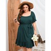 WhizMax Women's Casual Plus Size Square Neck Dress Short Sleeve Dress High Waist Ruffle Summer Midi Dress with Belt - 3 of 4