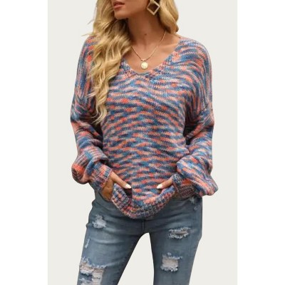 Women's SPACE-DYE KNIT V-NECK SWEATER - ePretty