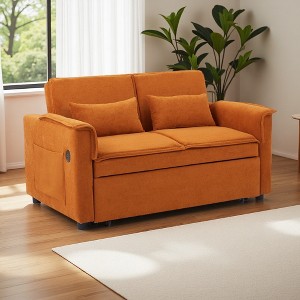 55.2" Velvet 2-Seater Convertible Sofa Bed with Adjustable Back & 2 Lumbar Pillows - 1 of 4