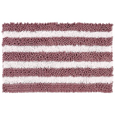 Unique Bargains Bathroom Striped Absorbent Chenille Non-Slip Machine Washable Plush Floor Mats
