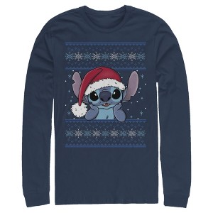 Men's Lilo & Stitch Santa Hat Ugly Sweater Long Sleeve Shirt - 1 of 4