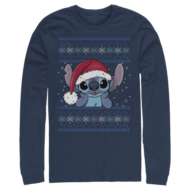 Men's Lilo & Stitch Santa Hat Ugly Sweater Long Sleeve Shirt, 1 of 5