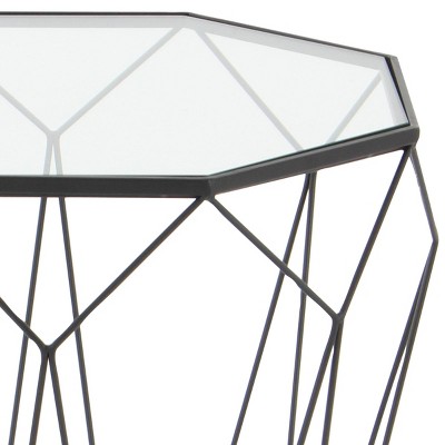 Elegant Geometric Round Metal & Glass Mirrored Accent Table