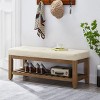 Itopfox Large Rectangular Upholstered Tufted Linen Ottoman Bench with Solid Wood Shelf and Padded Seat Cushion, Ivory - 2 of 4