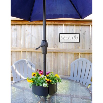 Black Enamel Steel Half-Circle Umbrella Planter Set