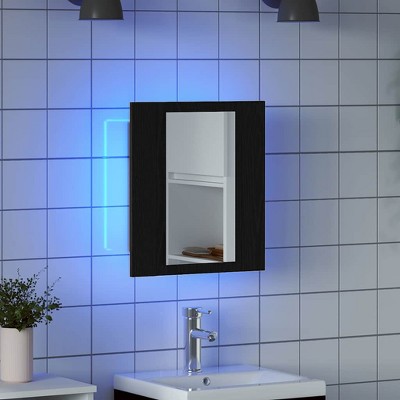 vidaXL LED Bathroom Mirror Cabinet Black Oak 15.7x4.7x17.7" Engineered Wood