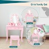Kids Vanity Set, Pretend Play Girls Vanity Table and Chair Set with Lighted Mirror, Stool, and Wood Makeup Playset - 4 of 4