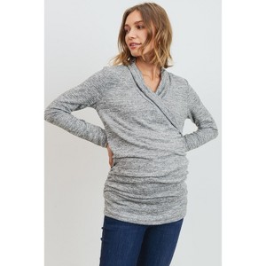 Hello Miz Women's V Neck Wrap Maternity Nursing Sweater Top - 1 of 4