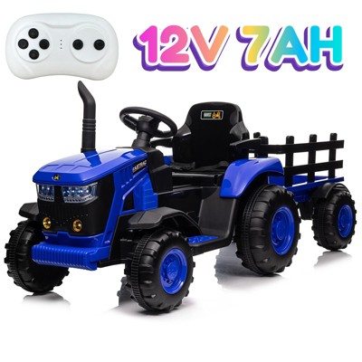 12V Kids Ride-On Tractor with Remote Control, Battery Powered Tractor Car Toy with Detachable Trailer, Music, Perfect for Boys & Girls