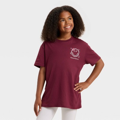 Girls' SmileyWorld 'Trust The Process' Oversized Short Sleeve Graphic T-Shirt - Red