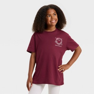 Girls' SmileyWorld 'Trust The Process' Oversized Short Sleeve Graphic T-Shirt - Red - 1 of 4