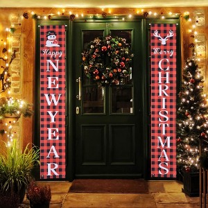 Yescom 72"x12" Merry Christmas New Year Door Sign, Porch Sign Banner, Hanging 2 Pack Xmas Party Decorations Red - 1 of 4
