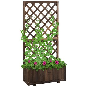 Outsunny Wooden Raised Garden Bed, Raised Planter Box, Planter with Trellis for Climbing Plants Flowers - 1 of 4