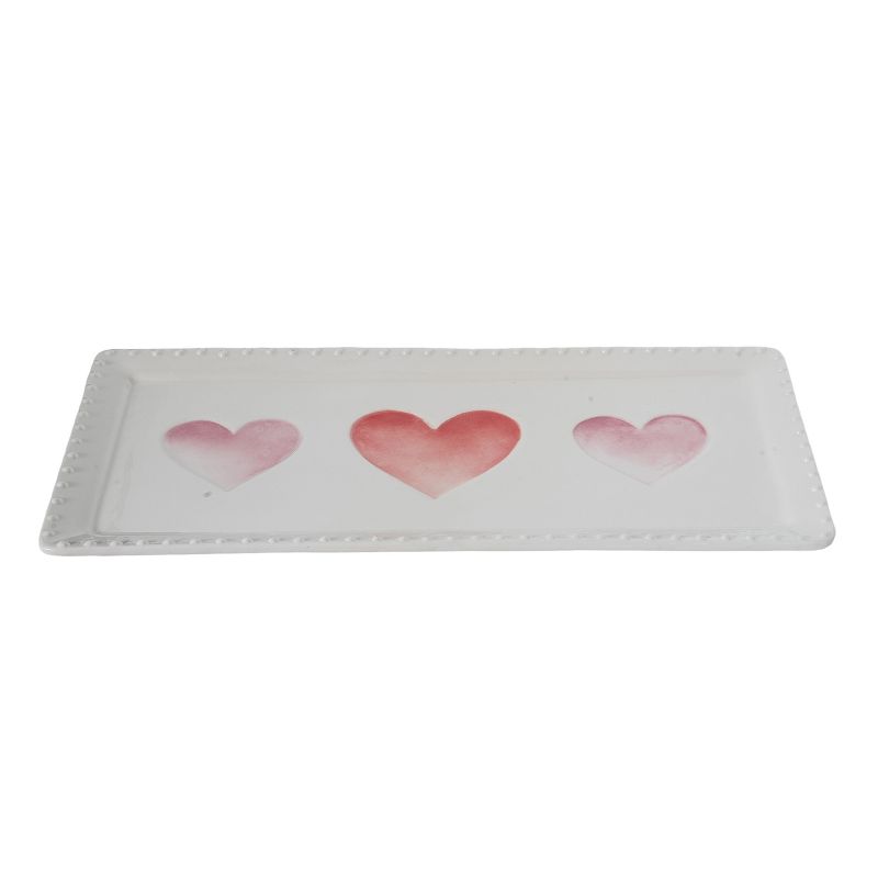 Transpac Dolomite 15.25 in. Valentines Watercolor Heart and Hobnail Platter, 2 of 3