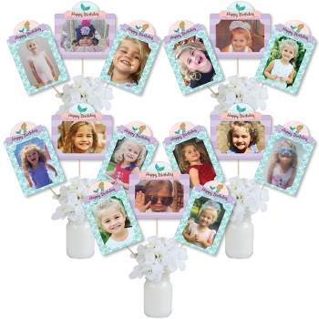 Big Dot of Happiness Let's Be Mermaids - Birthday Party Picture Centerpiece Sticks - Photo Table Toppers - 15 Pieces