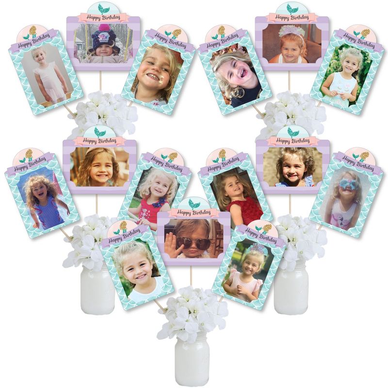 Big Dot of Happiness Let's Be Mermaids - Birthday Party Picture Centerpiece Sticks - Photo Table Toppers - 15 Pieces, 1 of 8