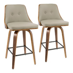26" Mid-Century Modern 360¡ã Swivel Counter Stools with Bentwood Tapered Legs and Padded Seat (Set of 2) for Kitchen - 1 of 4
