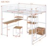 Full Size Loft Bed with Desk and Stool, Metal Loft Bed with Open-Style Wardrobe, Shelves and Cabinet, Black - 4 of 4