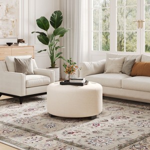 Kumasinova 29.2"Dia Coffee Table Ottoman for Living Room,Elegant PU Leather Upholstered Footrest Ottoman with Tufted Top&Wooden Legs - 1 of 4