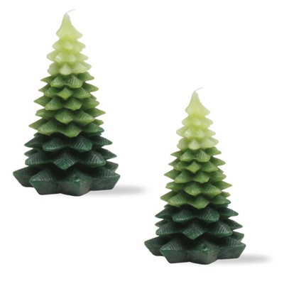 Tag 5.0 Inch Chunky Leaf Tree Candle Set Green Shades Wax Sculpted Candles