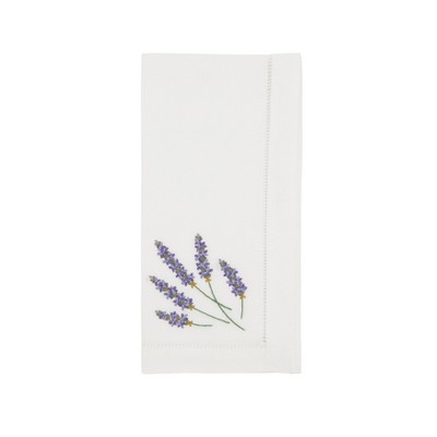 Saro Lifestyle Garden Bliss Embroidered Lavender Napkin (Set of 6), White, 20"x20"