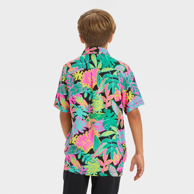 Boys' Short Sleeve Palm Tree Printed Button-Down Shirt - Cat & Jack™ Black, 3 of 8