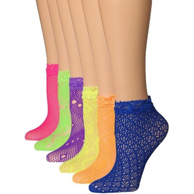 Women's 6 Pack Colorful Patterned Lace Anklet Socks with Ruffled Trim