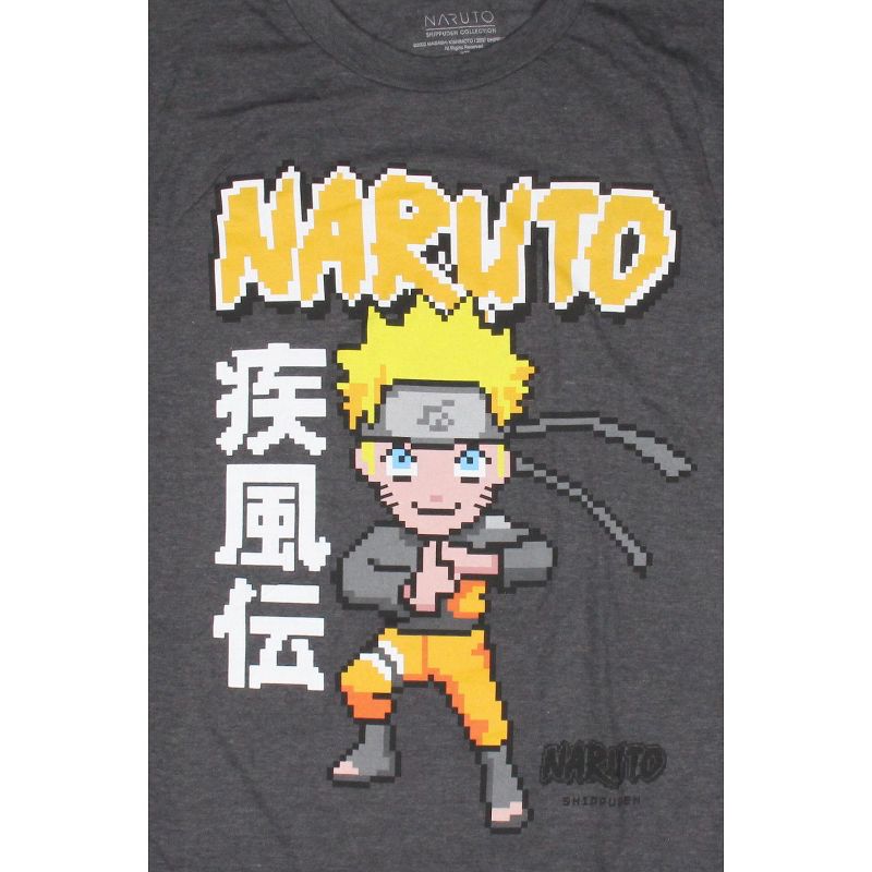 Naruto Shippuden Mens' Uzumaki Pixelated Kanji Print Big & Tall T-Shirt, 2 of 4