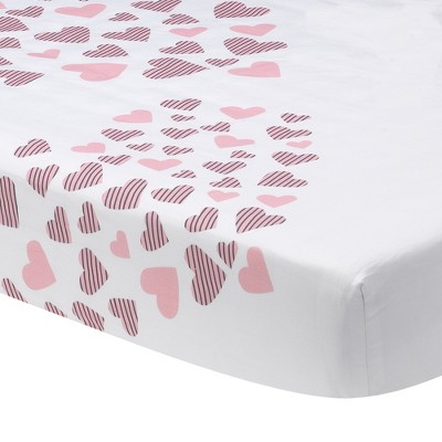 Lambs & Ivy Signature Heart to Heart Pink/White Fitted Crib Sheet