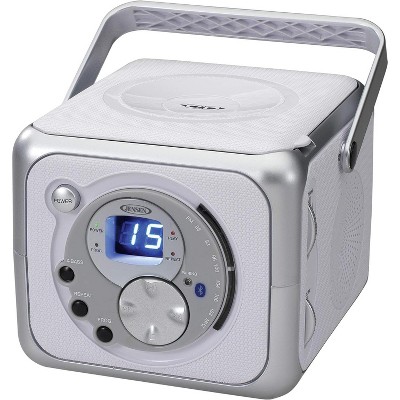 Jensen CD-555 White/Silver CD Bluetooth Boombox Portable Bluetooth Music System.