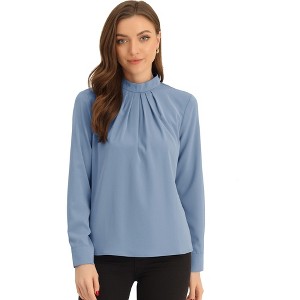 Allegra K Women's Business Casual Stand Collar Chiffon Long Sleeve Blouse - 1 of 4