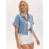 INSPIRE CHIC Women's Turndown Collar Short Sleeve Denim Lightweight Ruffle Cropped Jean Jacket - 2 of 4