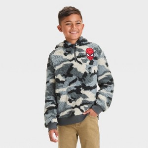 Boys' Spider-Man Faux Shearling Pullover Sweatshirt - Gray - 1 of 4