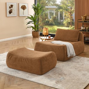 Large Bean Bag Chair with Waist Pillow & Ottoman, Chenille Upholstered Memory Foam Sofa, Comfy and Relaxing Lounge Chair - ModernLuxe - 1 of 4