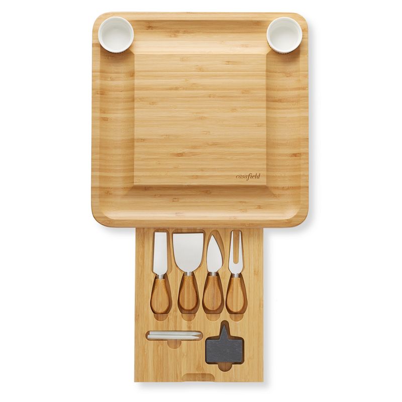 Casafield Bamboo Cheese Cutting Board with Stainless Steel Knives, Ceramic Bowls and Slate Cheese Markers, 4 of 8