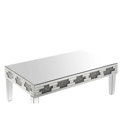 Elegant Mirrored 53" Rectangular Coffee Table with Acrylic Accents