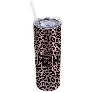 Elanze Designs Leopard Print Bubblegum Pink 20 Ounce Double Wall Stainless Steel Glitter Travel Tumbler With Sliding Lid And Straw, Football Mom - 1 of 4