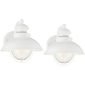 John Timberland Fordham Industrial Wall Light Sconces Set of 2 Soft White Hardwire 9 1/2" Fixture Seedy Glass for Hallway Kitchen - 1 of 4