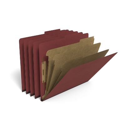 HITOUCH BUSINESS SERVICES Pressboard Classification Folder 3-Dividers 3.5" Exp Ltr Brick Red 20/BX