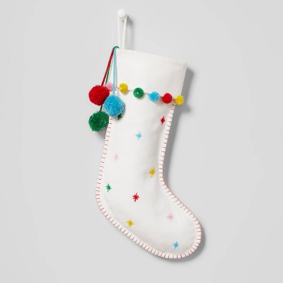 Pom Pom Felt Christmas Stocking with Multicolored Snowflakes - Wondershop™