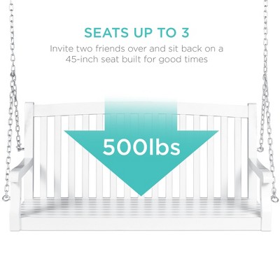 White Acacia Wood Outdoor Porch Swing with Steel Chains
