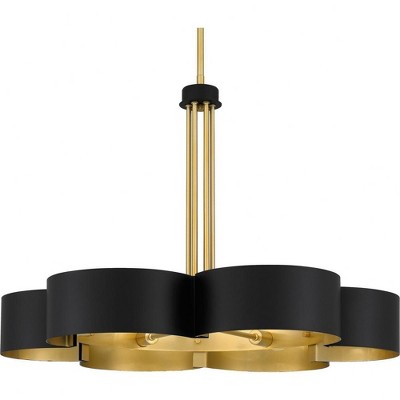 Matte Black and Gold 28" Steel Quatrefoil Chandelier