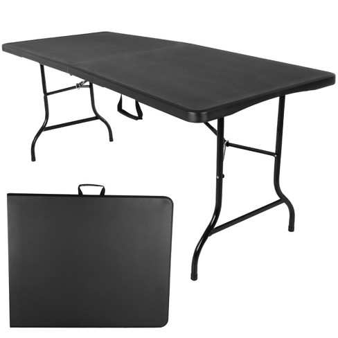 Oversized Party Folding Table 6.5 X 3 Portable Fold in Half Design -  Plastic Blow Molded Table Great for Card, Craft, Camping, Work and Hobbies  BLACK