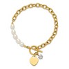Chisel Stainless Steel Yellow IP-plated with Half White Freshwater Cultured Pearl and CZ Heart Dangle 8.25" Bracelet - 4 of 4