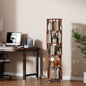 Racxily Solid Wood Rotating Bookshelf on Wheels, 360¡ã Spinning Book Shelf Tower, Narrow Rolling Bookshelves for Corner, Bedroom, Office, Walnut - 1 of 4