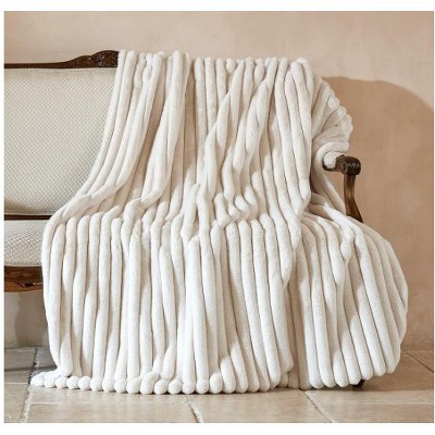 Heated Blanket, 90" x 100" Electric Blanket King Size Dual Control with 4 Heating Levels & 10 Hours Auto Off, Stripe Faux Rabbit Fur Ultra Soft