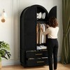 Wardrobe Closet with 2 Drawers and Arched Doors, 73" Tall Wooden Bedroom Armoires with Hanging Rod - 3 of 4