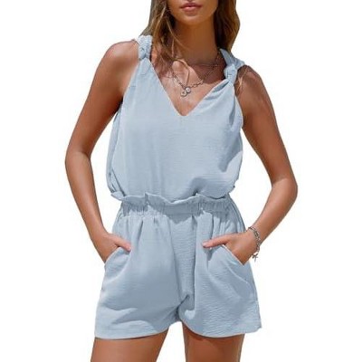 EXLURA Womens Summer 2 Piece Sets Sleeveless V Neck Knotted Tank Tops Shorts Matching Sets Vacation Cruise Beach Outfits 2025