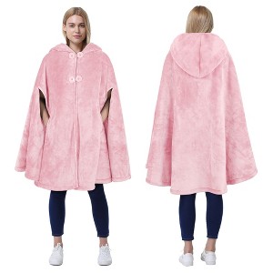 Catalonia Women's Fuzzy Fleece Cardigan, Open Front No Sleeve Shrug, Cozy Hoodie Blanket Shawls Wearable, Valentine’s Day Gift Woman - 1 of 4