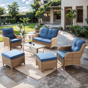 POCASSY 7 Piece Patio Furniture Set All Weather Yellow Wicker Conversation Set with Coffee Table, Loveseat, Chair, Ottoman and Side Table - 1 of 4